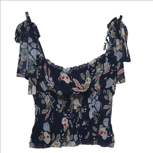 ARITZIA WILFRED Ballad Navy floral bow straps crop camisole